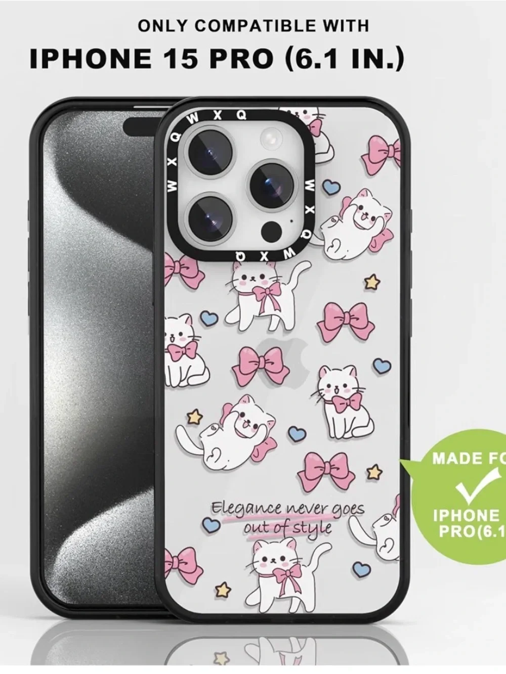 Cute Pink Bow Cat Clear Phone Case for iPhone 15 Pro New